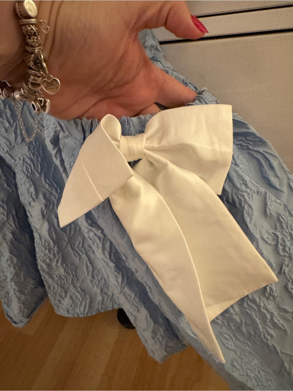 Dream Sister Jane jacquard bow mini dress in powder blue - Picture 4 of 9